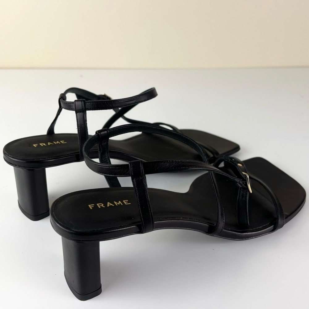 NEW FRAME BLACK LEATHER STRAPPY SANDALS - Picture 4 of 12